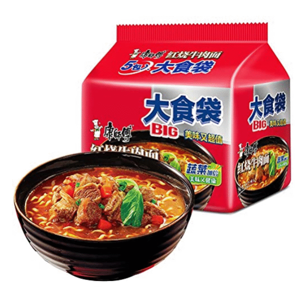康师傅大食袋红烧牛肉面5袋装